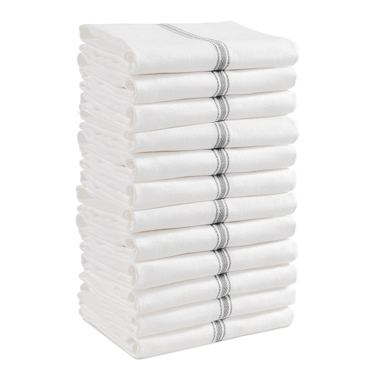 Set of 12 Herringbone Kitchen Towels - Grey Stripe